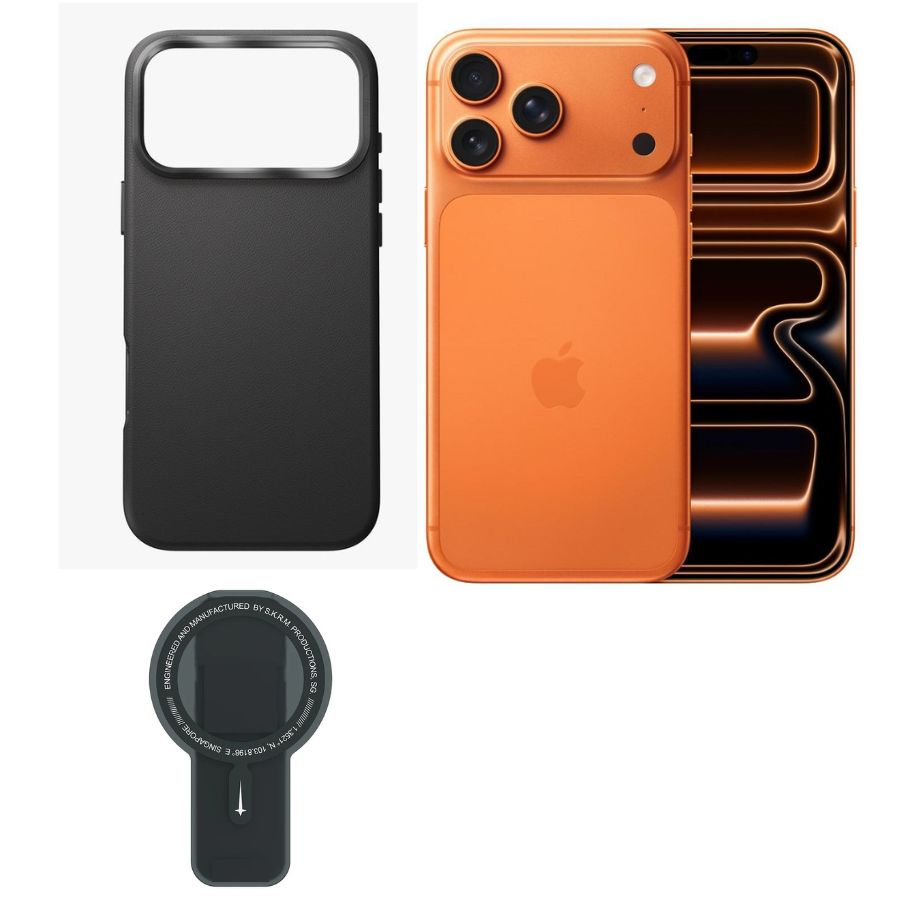 Bundle Apple iPhone 17 Pro(1TB)12GB RAM 6.3"-Cosmic Orange+SKINARMA MAGNETIC SMART GRIP-STAND ARCH XE PHAZE-BLACK+Uniq Hybrid Lyden MagSafe Case for iPhone 17 Pro - Dallas Black
