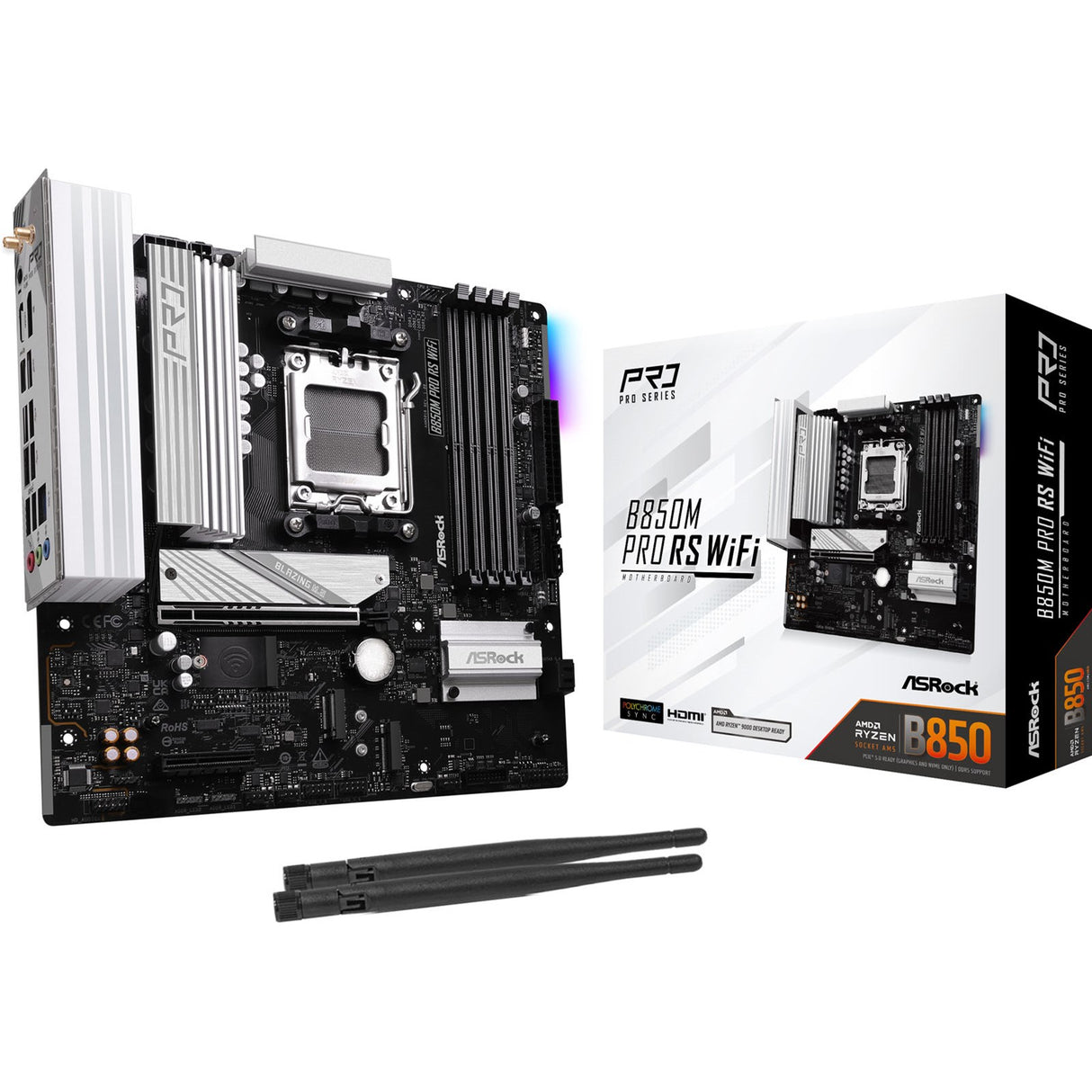 ASRock B850M Pro RS WiFi mATX Motherboard for AMD AM5 CPUs