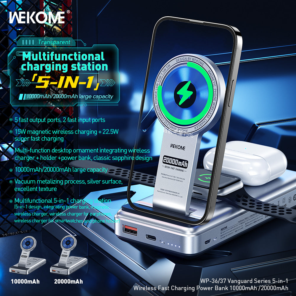 WEKOME WP-37 Vanquard Series Wireless Fast Charging Power Bank 20000 mAh - Silver
