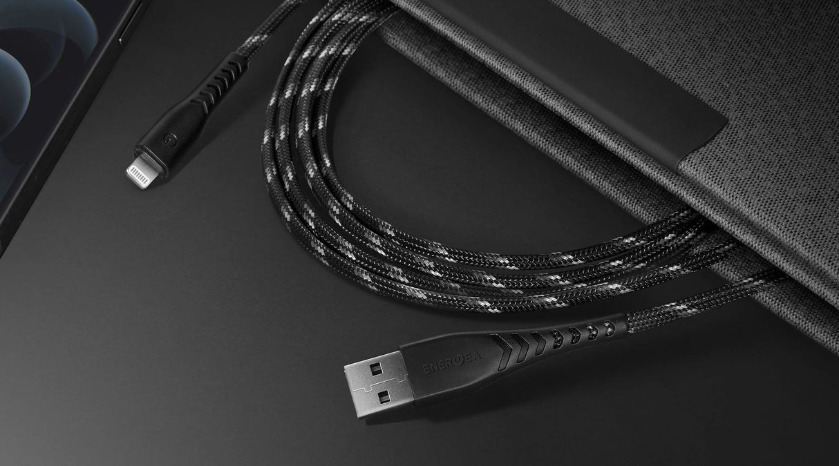 ENERGEA NYLOFLEX CABLE, CHARGE AND SYNC TOUGH LIGHTNING C89 MFI 1.5M – BLACK