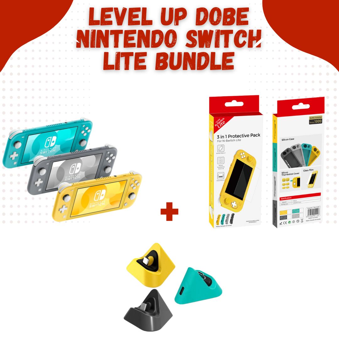 Dobe Nintendo Switch Lite Bundle: Switch Light Console + Charging Grip + Screen Protector + Silicon Case + Caps