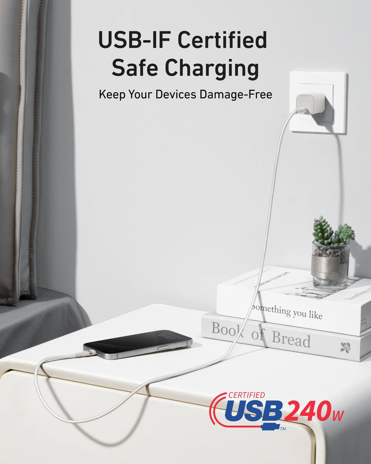 Anker USB-C to USB-C Cable 240W (Upcycled-Braided) (0.9m/3ft) A82E2H21 - White
