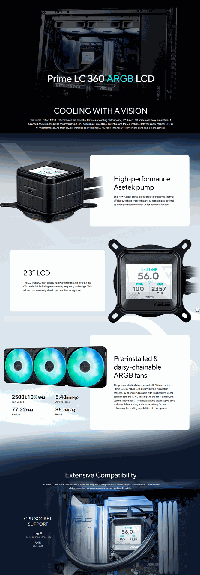 ASUS Prime LC 360 ARGB LCD All-in-One CPU Liquid Cooler