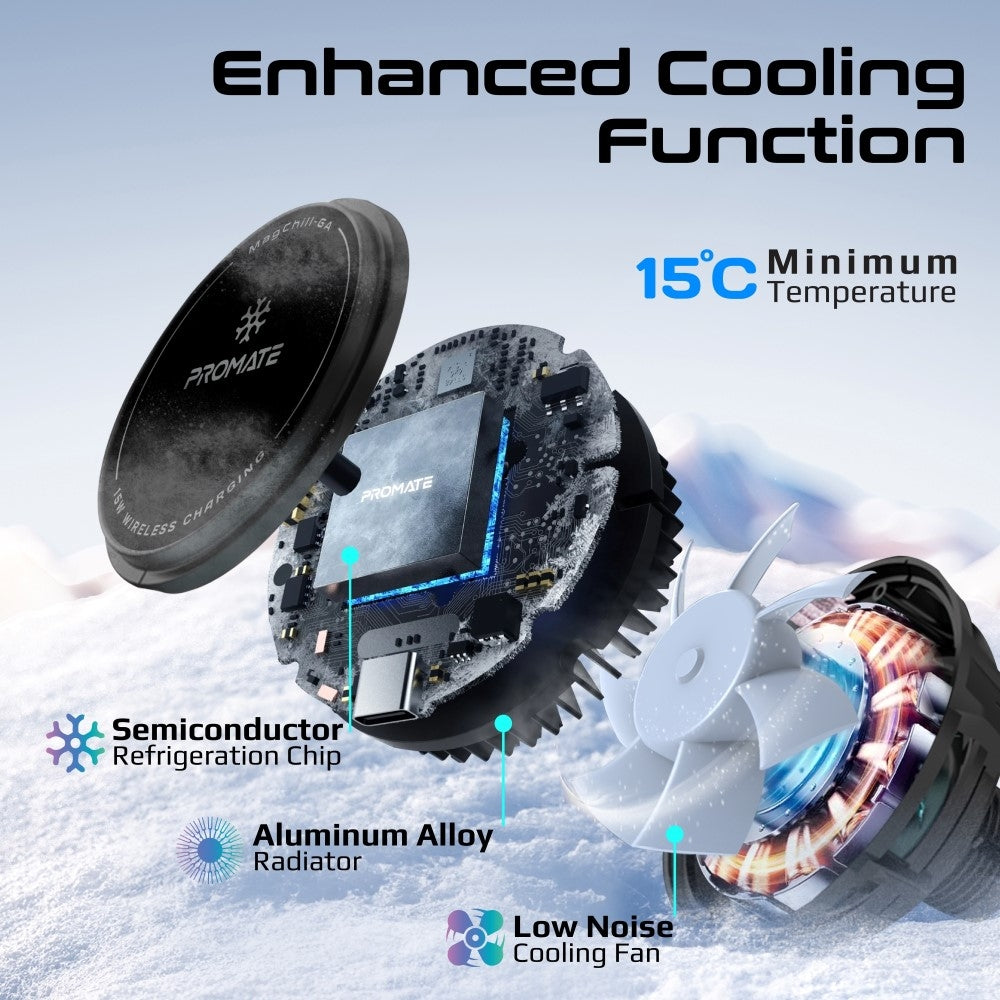 Promate MagChill-GA 15W ActiveCool Cradleless Qi2 Certified Wireless Smartphone Charger Mount