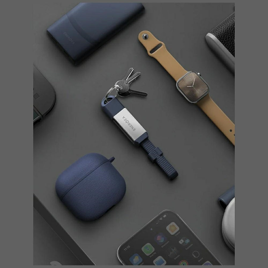 مفتاح Energea Sheath 2 في 1 USB-C إلى USB-C + USB-A بسرعة 480 ميجابت في الثانية مع كابل 60 واط بطول 15 سم - أزرق