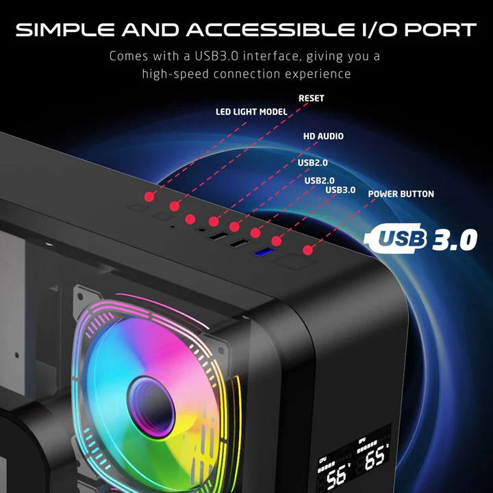 GAMEON INFINITY Series ARGB ATX Mid Tower Gaming PC Case - Black (7 ARGB Fans Included)