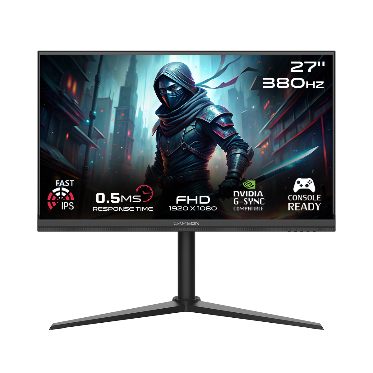 GAMEON GOMP27FHD380IPS Midnight Pro Series 27" FHD 1920x1080, 380Hz Refresh Rate, 0.5ms Response Time, HDMI 2.1, IPS Gaming Monitor - Black