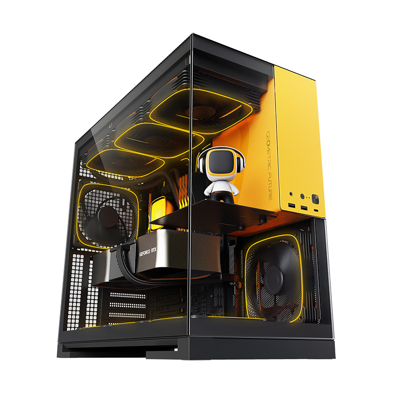 Geometric Future Model 5 Mid Tower Glass Case with 5 Fans  - Black & Yellow