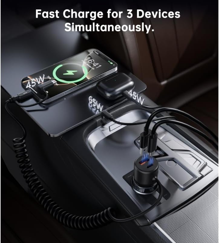 شاحن سيارة Choetech TC0038 بقوة 65W بمنفذ USB-C ومنفذ Lightning – شحن سريع