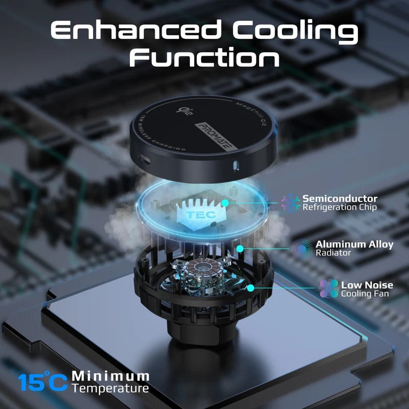 Promate 15W ActiveCool Cradleless Qi2 Certified Wireless Smartphone Charger Mount - Black