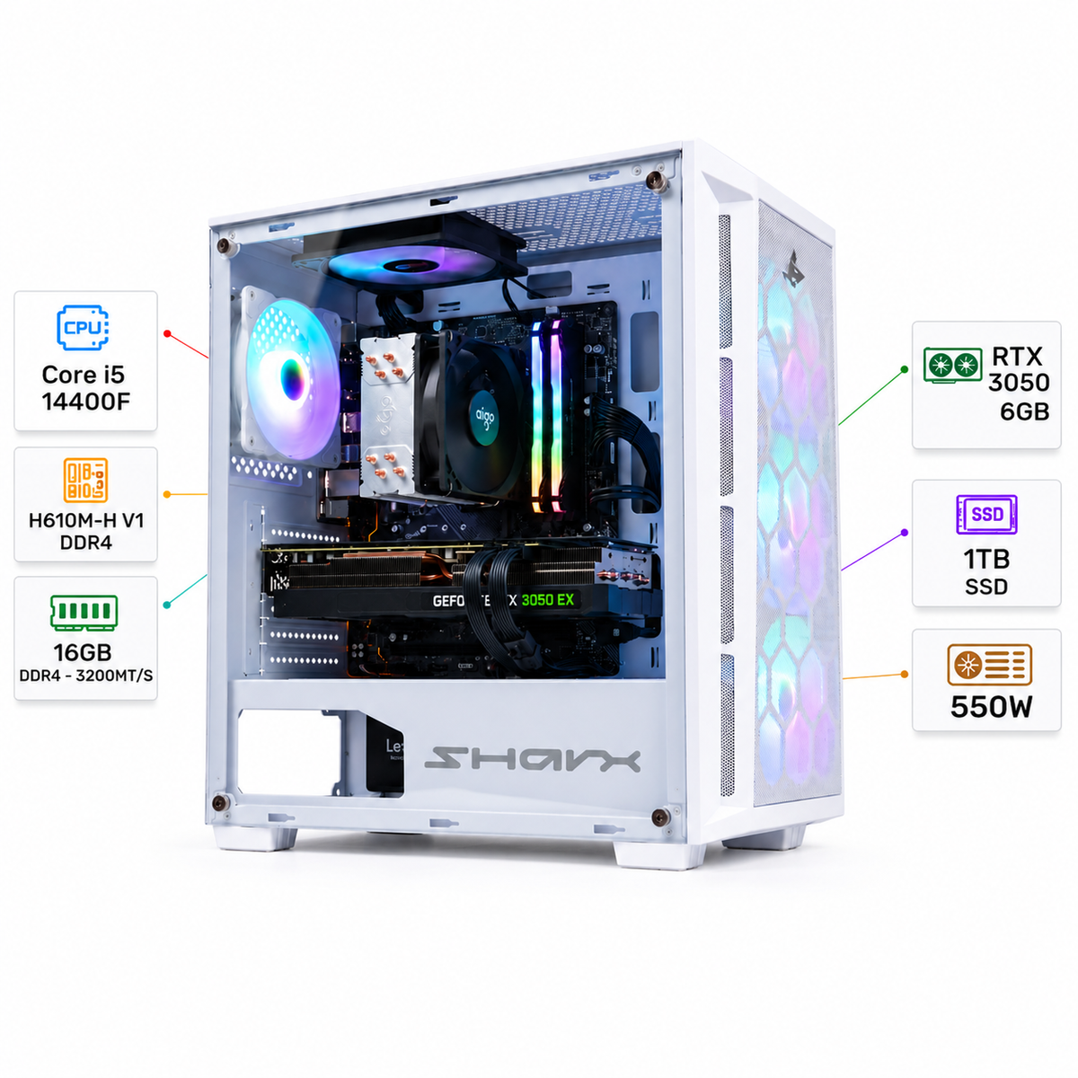 Custom Gaming PC Intel Core I5-14400F, RTX 3050 6GB, RAM 16GB DDR4, 1TB SSD, Windows 11 Pro