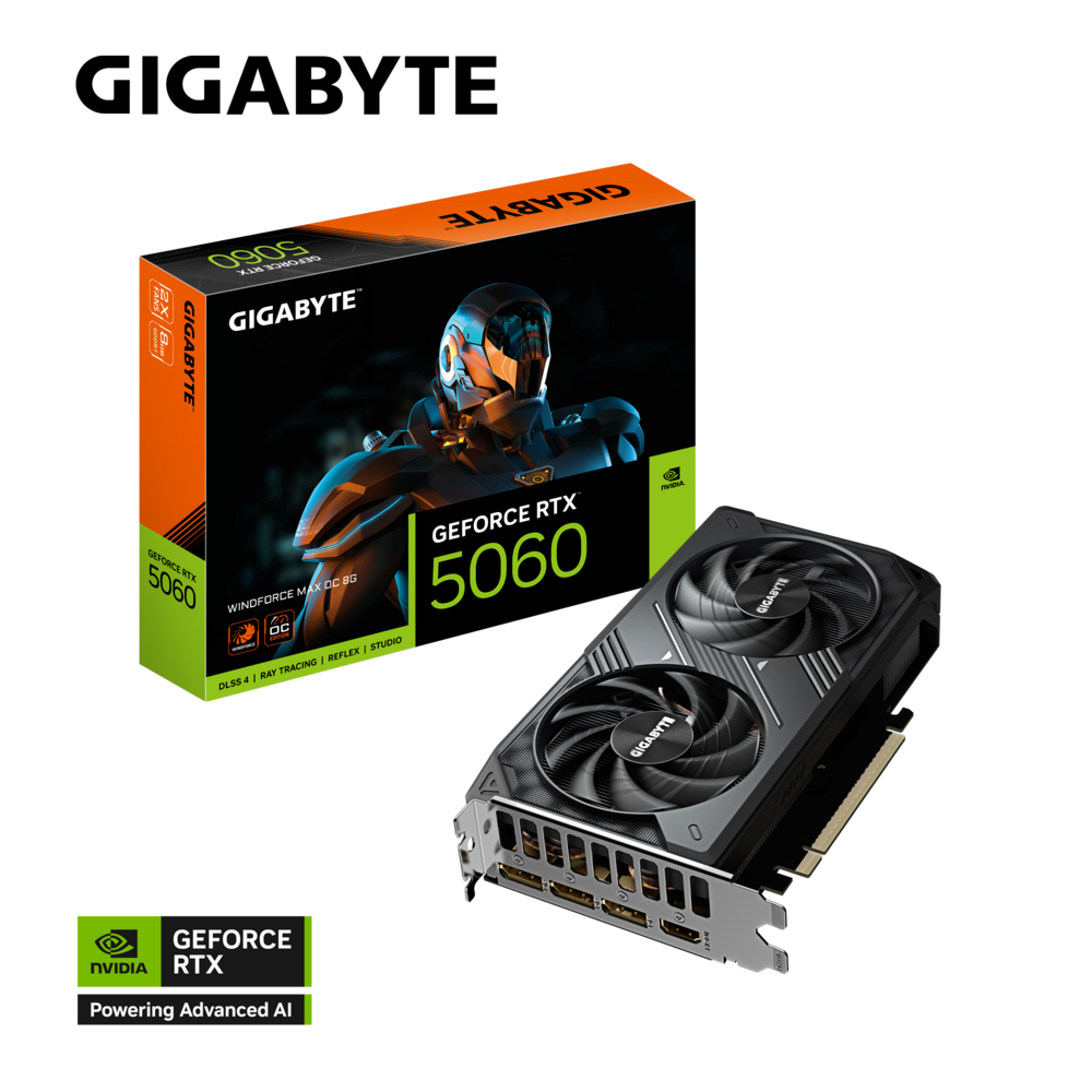GIGABYTE GeForce RTX 5060 WINDFORCE MAX OC 8GB Graphics Card, GDDR7 128-Bit Memory