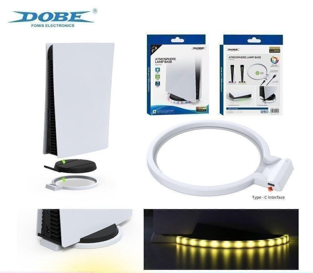 Dobe PlayStation 5 Bundle: Cooling Stand + ATMOSPHERE LAMP BASE + Silicon Case for PS5 Controller