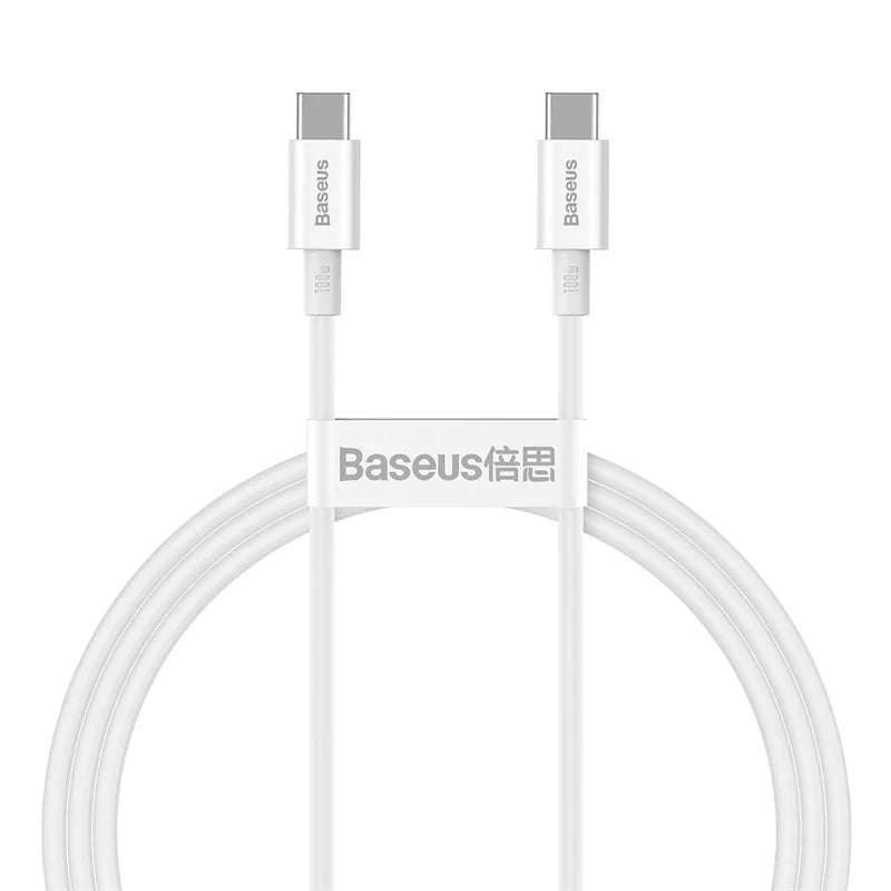 كابل Baseus الجديد المضفر للشحن السريع USB-C إلى USB-C بقدرة 100 واط وطول 1 متر - أبيض