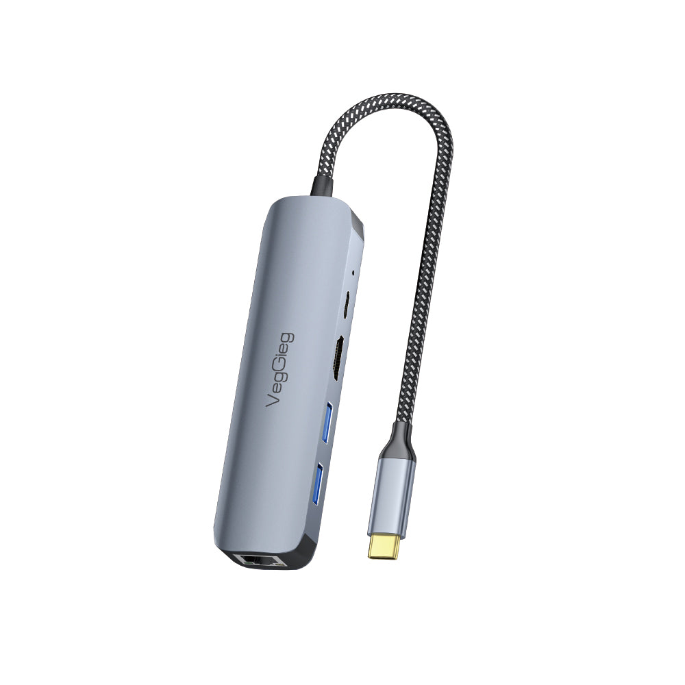 VegGieg Type-C to HDMI *1 + USB3.0*2 + PD Charging(100W) + RJ45 Gigabit  5-in-1 Docking Station Model V-TC05B