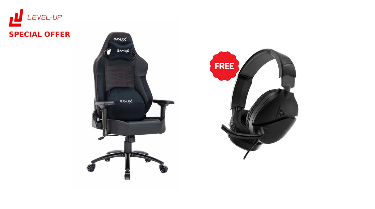 Level Up Offers: Gamax Ergonomic Adjustable Black Gaming Chair Black+ Free Turtle Beach Recon 70P Black