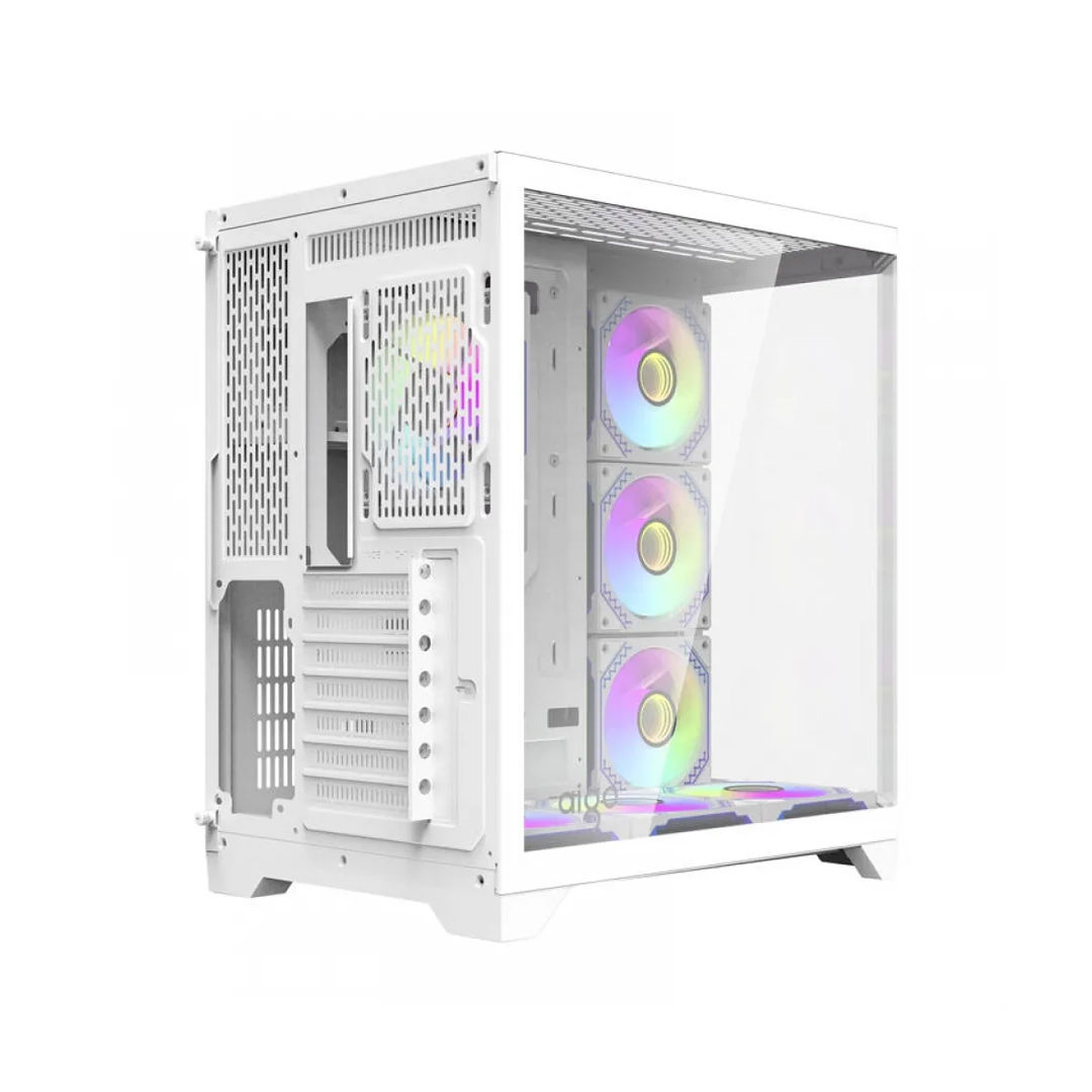 PC Case DarkFlash Aigo FT418 Pro Mid Tower Two Panel Front & Left Side Tempered Glass Case with 7 RGB Fans - White