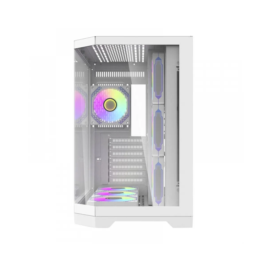 PC Case DarkFlash Aigo FT418 Pro Mid Tower Two Panel Front & Left Side Tempered Glass Case with 7 RGB Fans - White