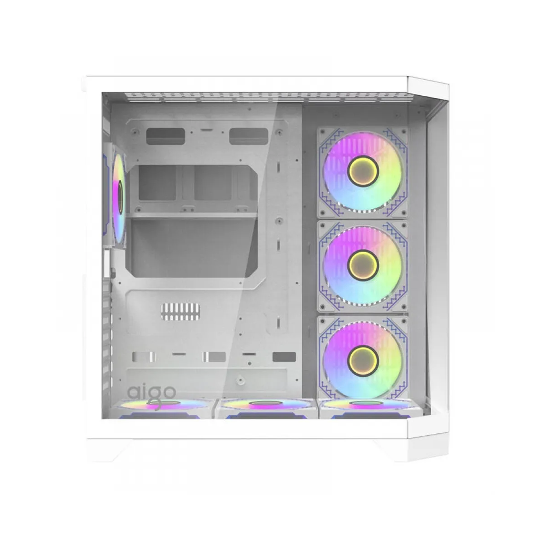 PC Case DarkFlash Aigo FT418 Pro Mid Tower Two Panel Front & Left Side Tempered Glass Case with 7 RGB Fans - White