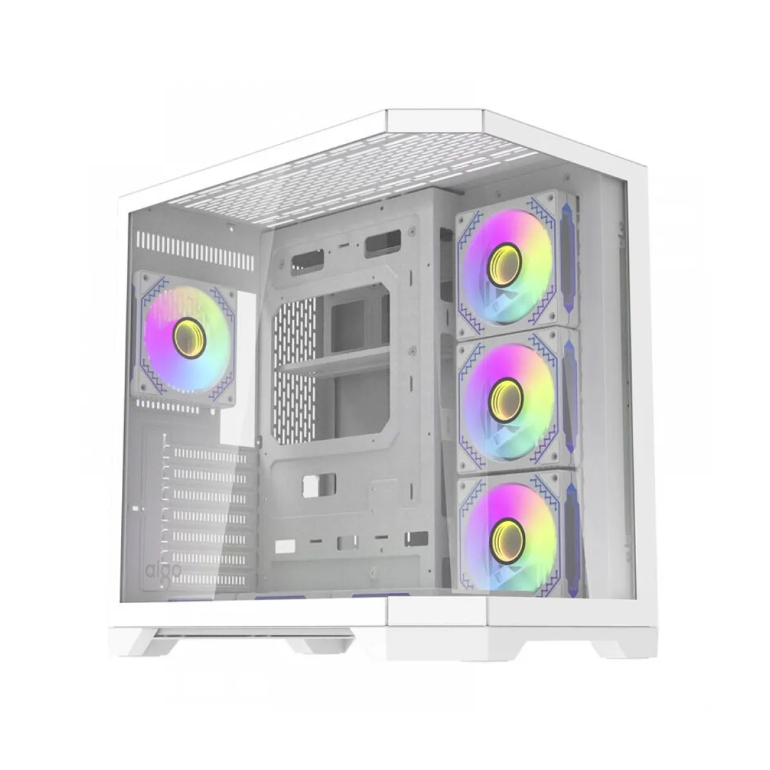 PC Case DarkFlash Aigo FT418 Pro Mid Tower Two Panel Front & Left Side Tempered Glass Case with 7 RGB Fans - White