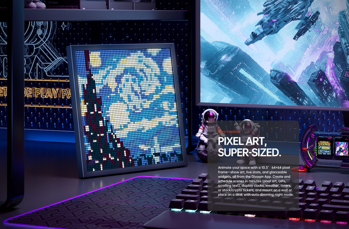 Divoom Pixoo-64 WiFi Pixel Art Cloud Display 64 X 64 LED Digital Frame For Gaming Room Decoration With App Control - Black