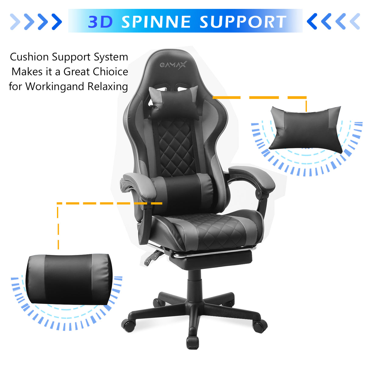 Gamax Gaming Chair Model 1-LT001L with Linkage Function Armrest & Retactable Footrest ( Installation not included )