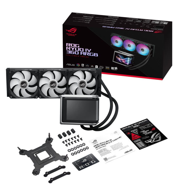Asus ROG RYUO IV 360 ARGB CPU Liquid Cooler with 6.67" Curved 2K AMOLED Display - Black