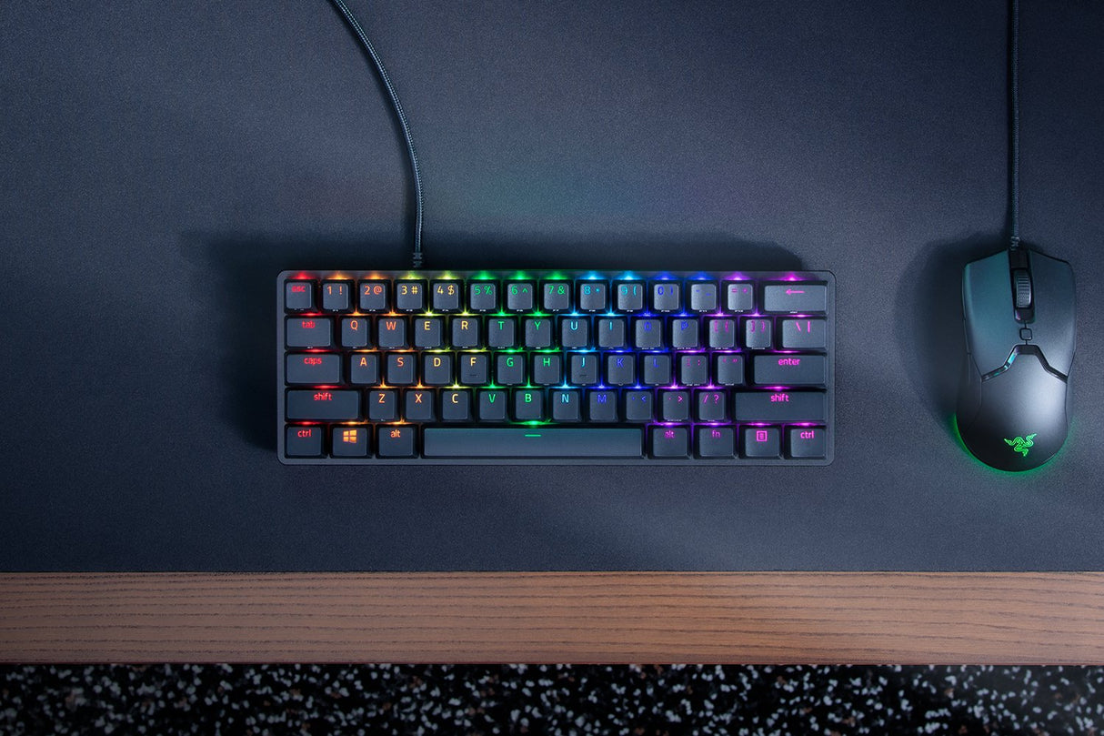 Razer Huntsman Mini Gaming Keyboard 60%, RGB lighting, Purple Clicky Optical Switch - Black RZ03-03390500-R3U1