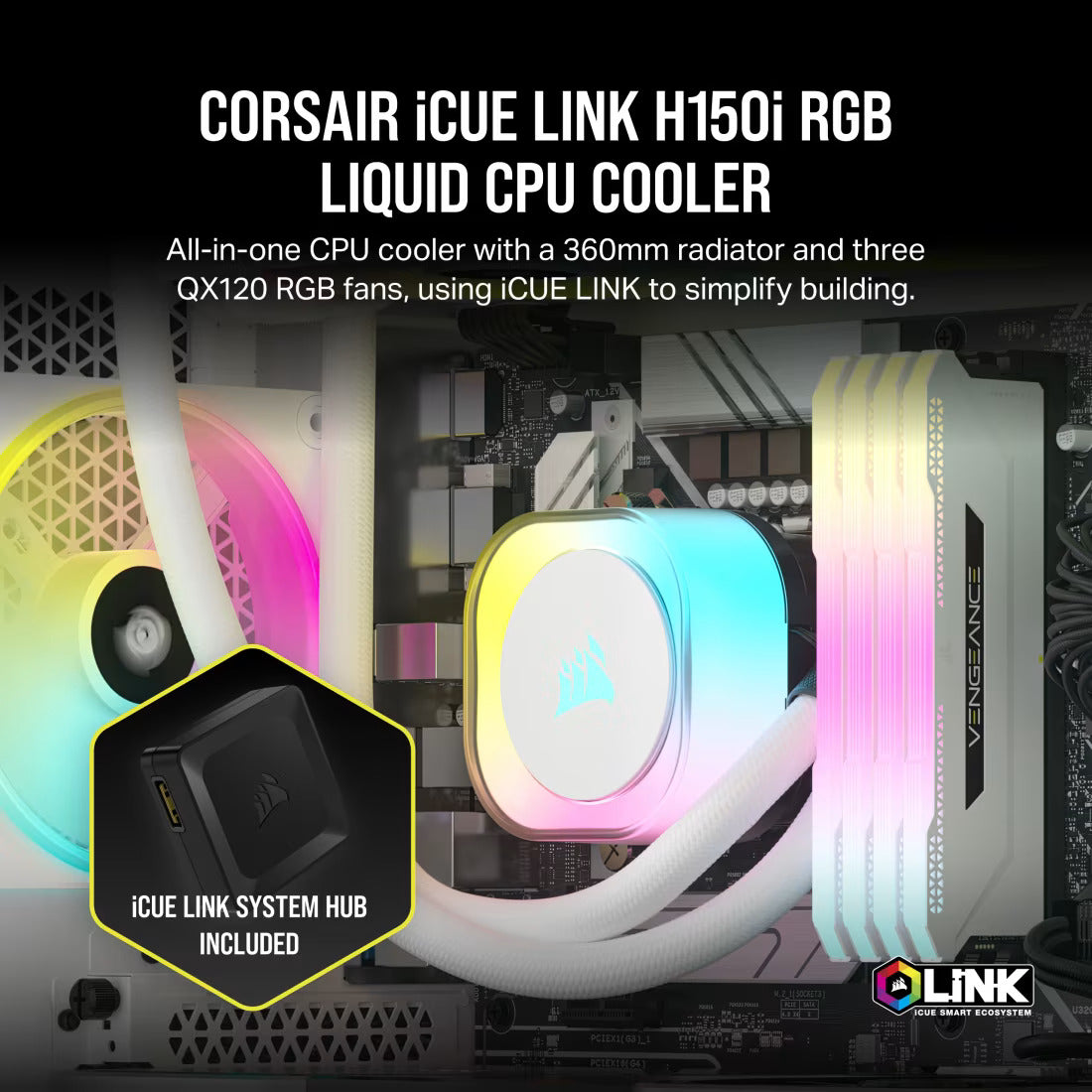 Corsair iCUE LINK H150i RGB AIO Liquid CPU Cooler - White