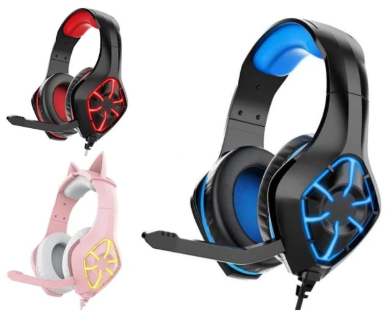 MSL GS-1000 PC Gaming Headset Over-Ear Gaming Headphones with Mic LED Light Noise Cancelling & Volume Control for PS4 PS5 Laptop Mac New Xbox One (Transfer line Included)