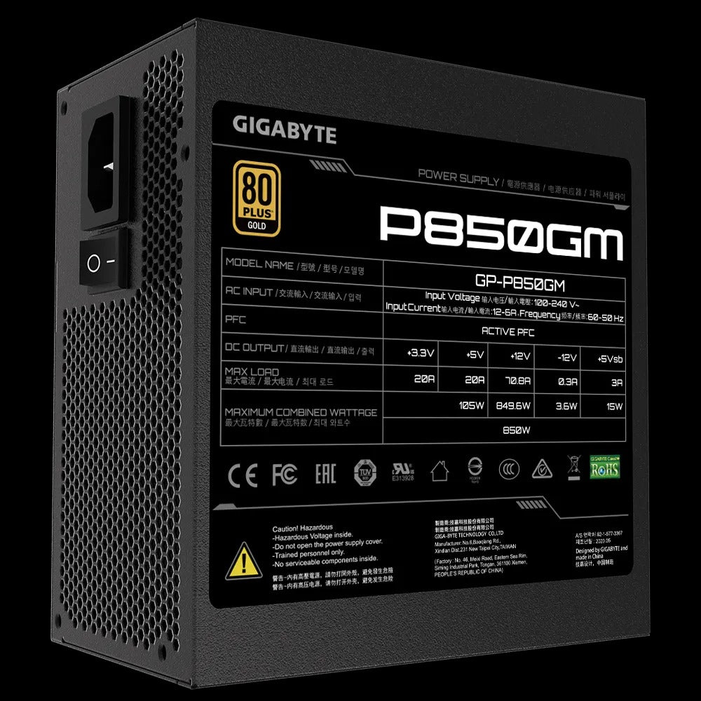 GIGABYTE P850GM 850W 80 PLUS Gold Fully Modular Power Supply - Black