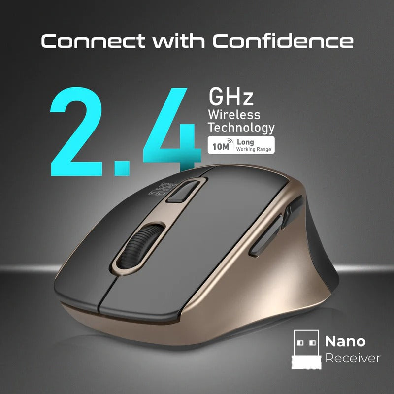 Promate Samit 2.4GHz Ergonomic 2200 DPI Silent Click Wireless Mouse - Gold