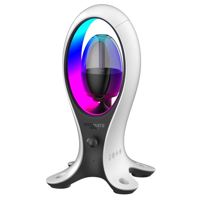 Promate 5W Dynamic High Fidelity Dual Mode RGB Speaker w/ Headphone Stand & USB Hub - White