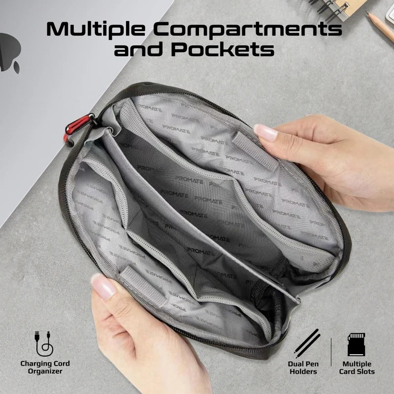 Promate Lightweight Tech Essential Organizer Pouch Bag with Multiple Pockets