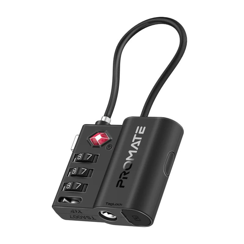 Promate TSA Luggage Lock with Smart Precision Tracking Tag, works with Apple Find My App