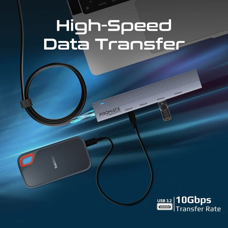 Promate Multi-Port 10Gbps USB-C Data Hub 2 x USB-A 10Gbps ports - Grey