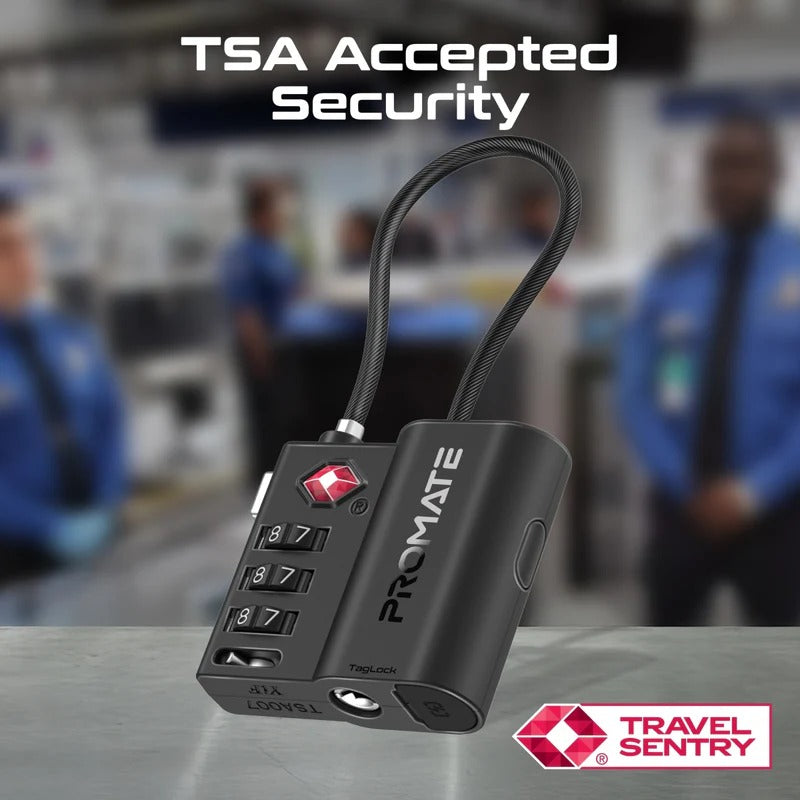 Promate TSA Luggage Lock with Smart Precision Tracking Tag, works with Apple Find My App