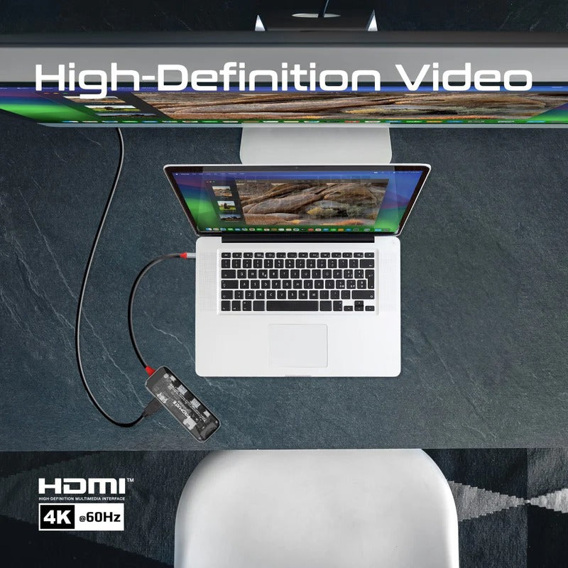 Promate 8-in 1 Transparent Ultra-Fast Multiport USB-C Hub with 100W Power Delivery - Trans