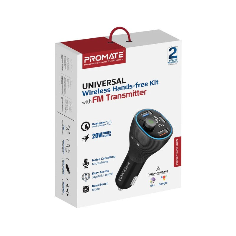 Promate Universal Wireless Hands-free Kit with FM Transmitter - Black