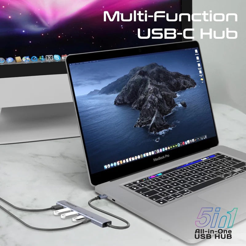 Promate 4K@60Hz Multi-function High Speed USB-C Hub with 100W Power Delivery - Grey