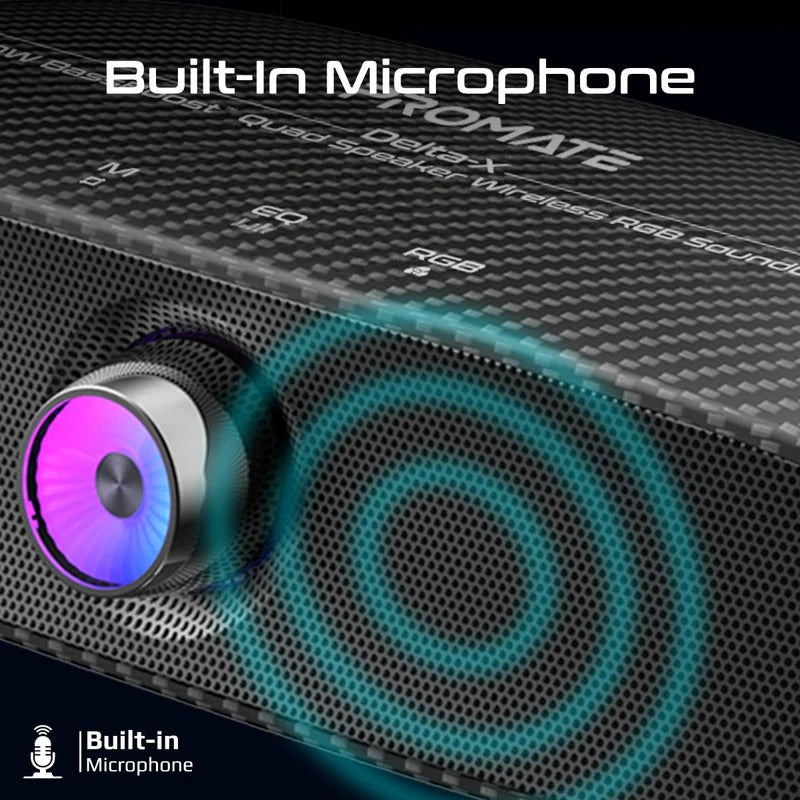 Promate 20W BassBoost Quad Speaker Wireless RGB Soundbar 30Hours Playback - Black