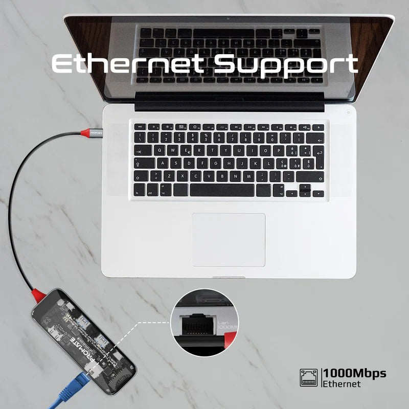 Promate 8-in 1 Transparent Ultra-Fast Multiport USB-C Hub with 100W Power Delivery - Trans