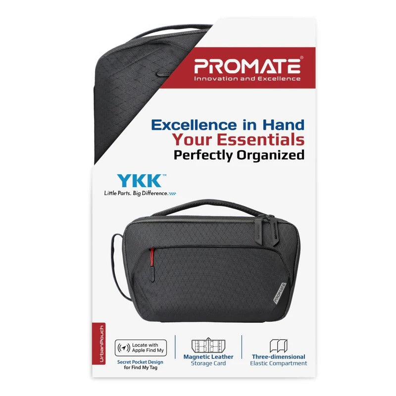 Promate Versatile Tech Essential Organizer Pouch Bag with Multiple Pockets - Black