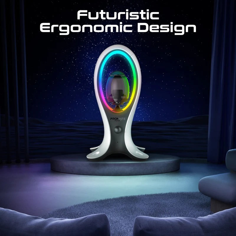 Promate 5W Dynamic High Fidelity Dual Mode RGB Speaker w/ Headphone Stand & USB Hub - White