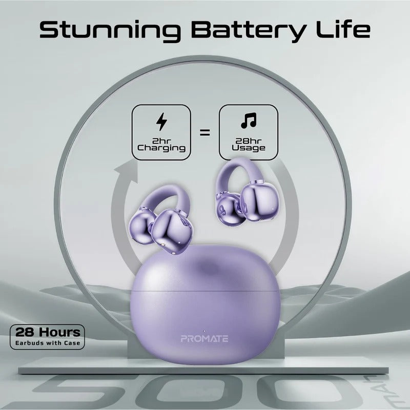Promate AudioFit Open Ear Clip On TWS Earbuds w/ IntelliTouch - purple
