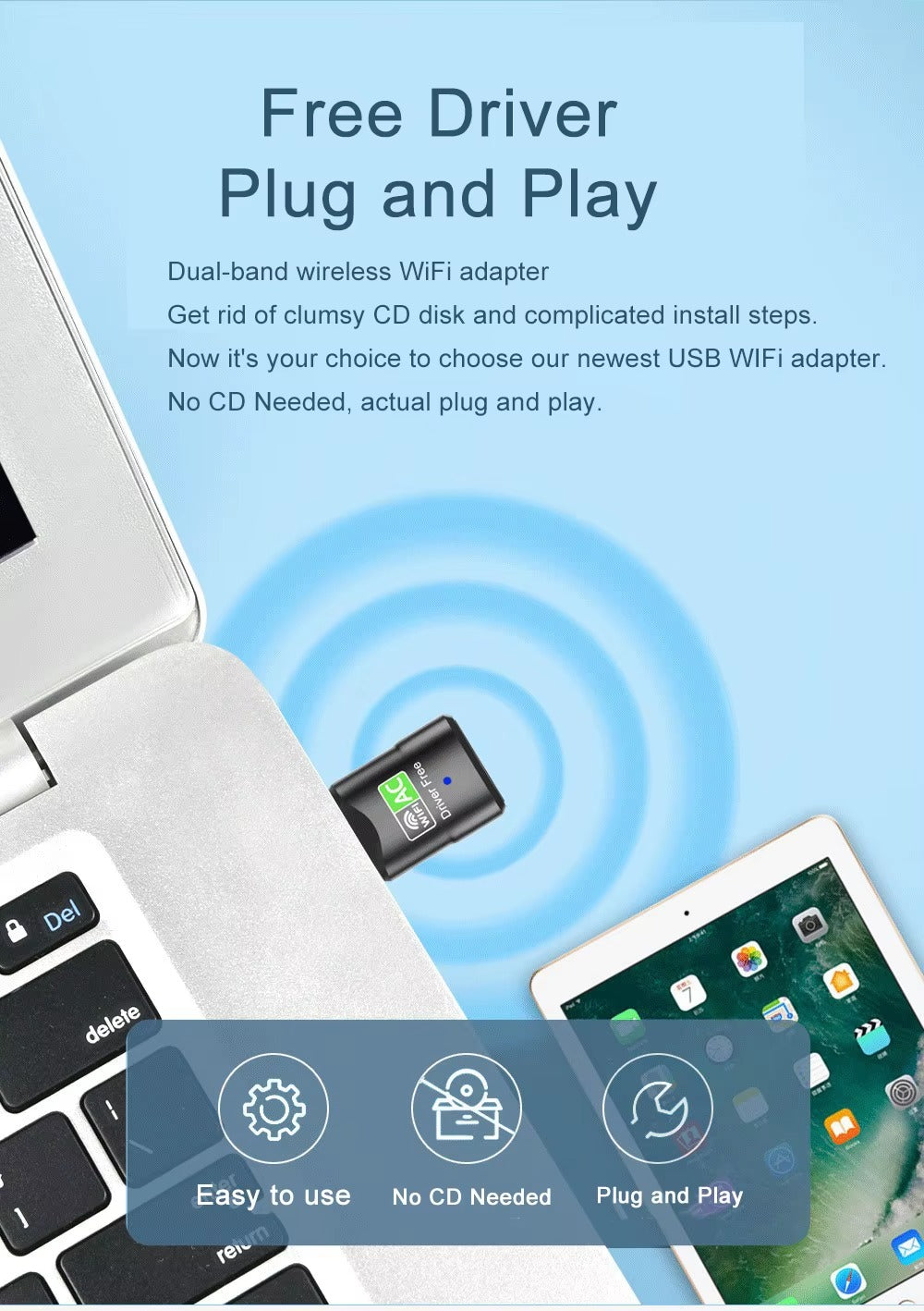 Dual Band USB Wifi Adapter 600Mbps, 2.4GHz, 2.0, IEEE