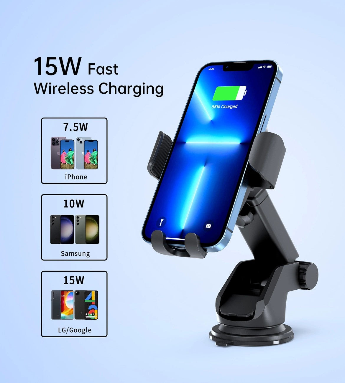 Choetech Model T203-F 15W Fast Wireless Car charger phone holder - Black