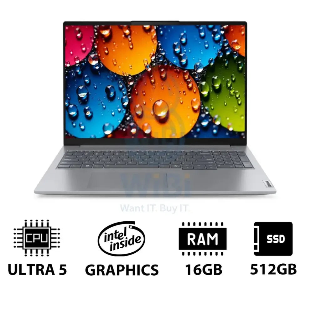 Lenovo ThinkBook 16 G8 IAL Intel Core Ultra 5 225U 12C/ 16" WUXGA/ 16GB DDR5 RAM/ 512GB M.2 NVMe SSD/ Integrated Intel Graphics/DOS/Eng.-Arabic/1YW/Arctic Grey/Topload