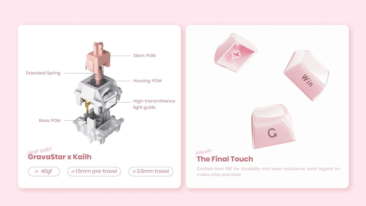 GravaStar Mercury K1 75% Wireless Mechanical Gaming Keyboard_Special Edition-Sakura Pink