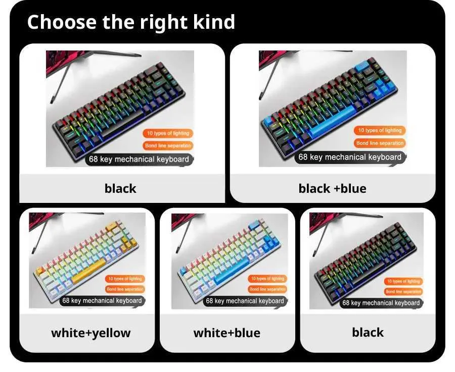 Skylion K68 Wired Mechanical RGB Gaming Keyboard - Black - Blue Switch